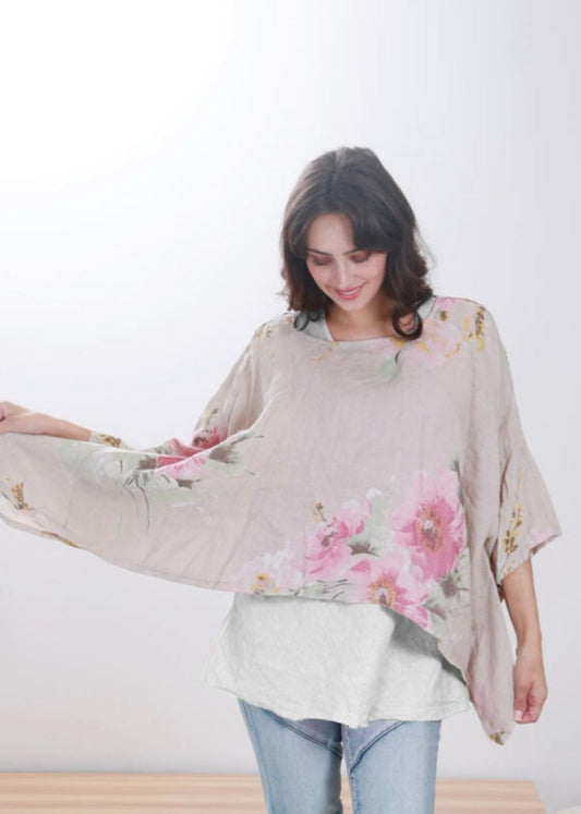 Wednesday Lulu - Floral Linen Poncho - 3 Colours