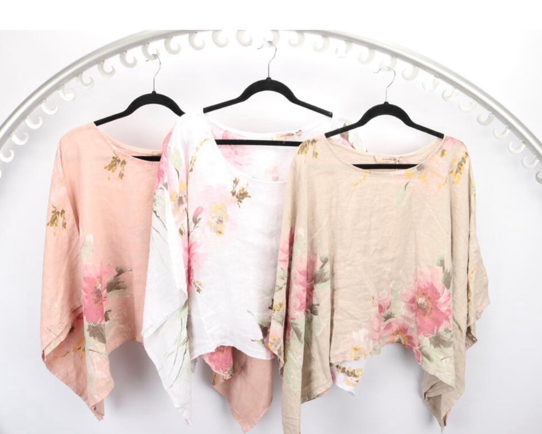 Wednesday Lulu - Floral Linen Poncho - 3 Colours