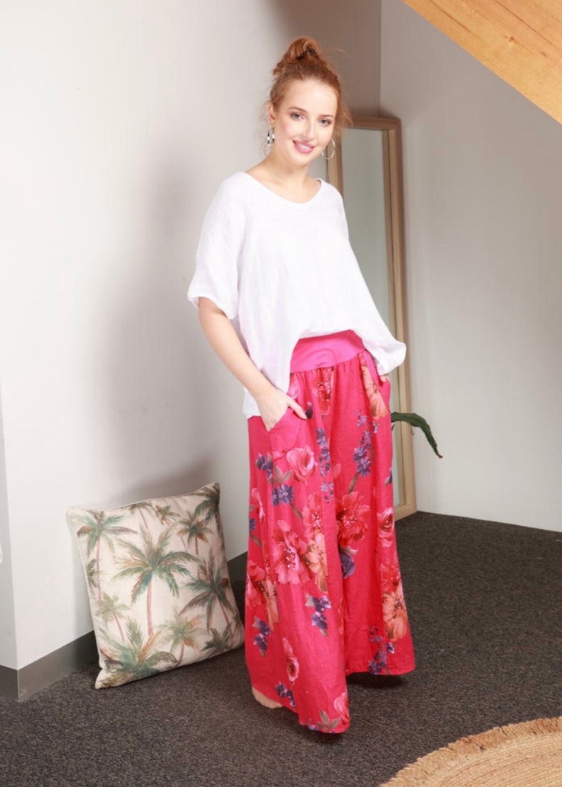 Wednesday Lulu - Floral Linen Pants Vibrant - 2 Colours