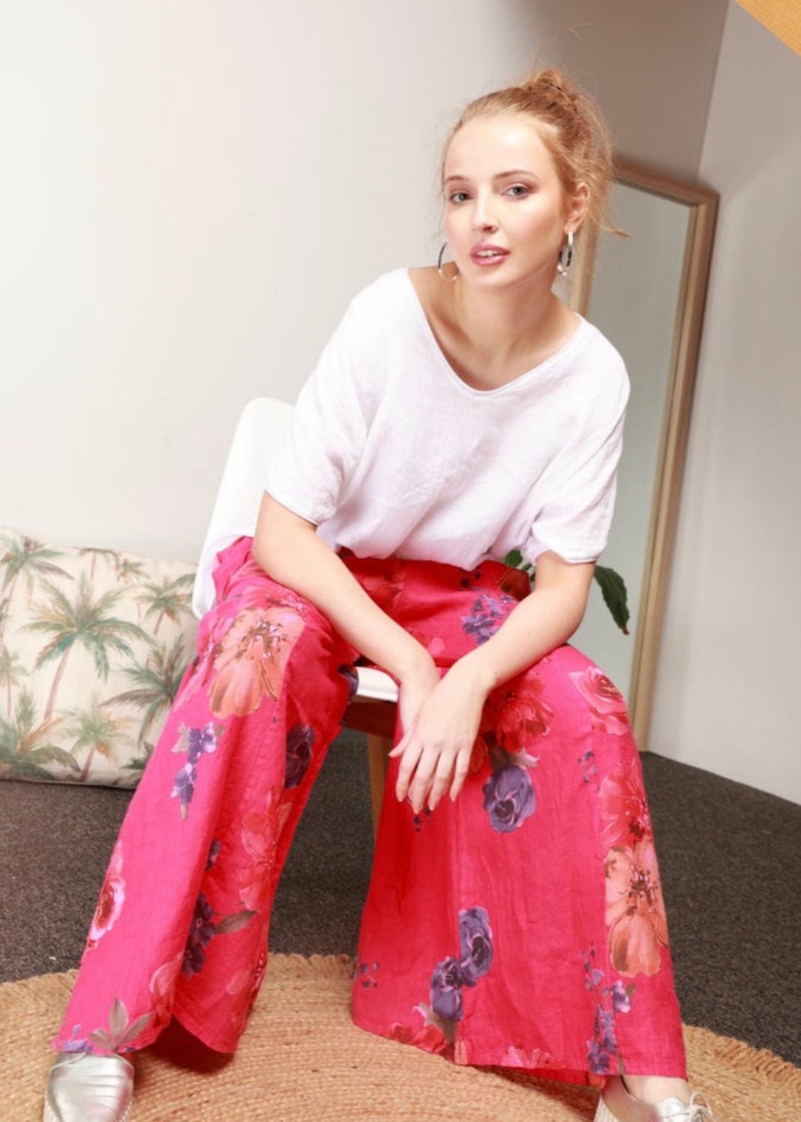 Wednesday Lulu - Floral Linen Pants Vibrant - 2 Colours