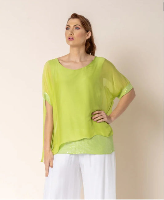 Imagine Fashion - Mimi Silk Top in Lime Splice