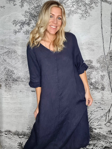 Helga May - Plain Soft V-Neck Maxi Dress - Navy