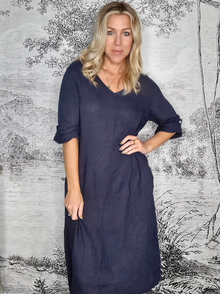 Helga May - Plain Soft V-Neck Maxi Dress - Navy